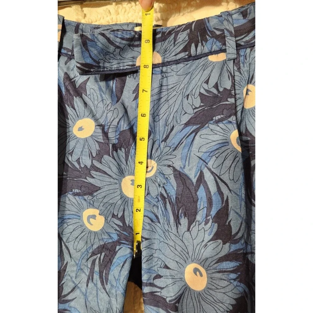 Anthropologie Elevenses‎ Womens Floral Ankle Pants Size 8 Blue Art to Wear